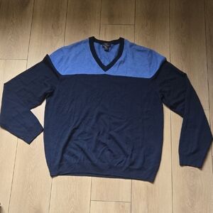 NWOT  Brooks Brothers 346 Blue Colorblock Merino Wool Sweater SZ XL